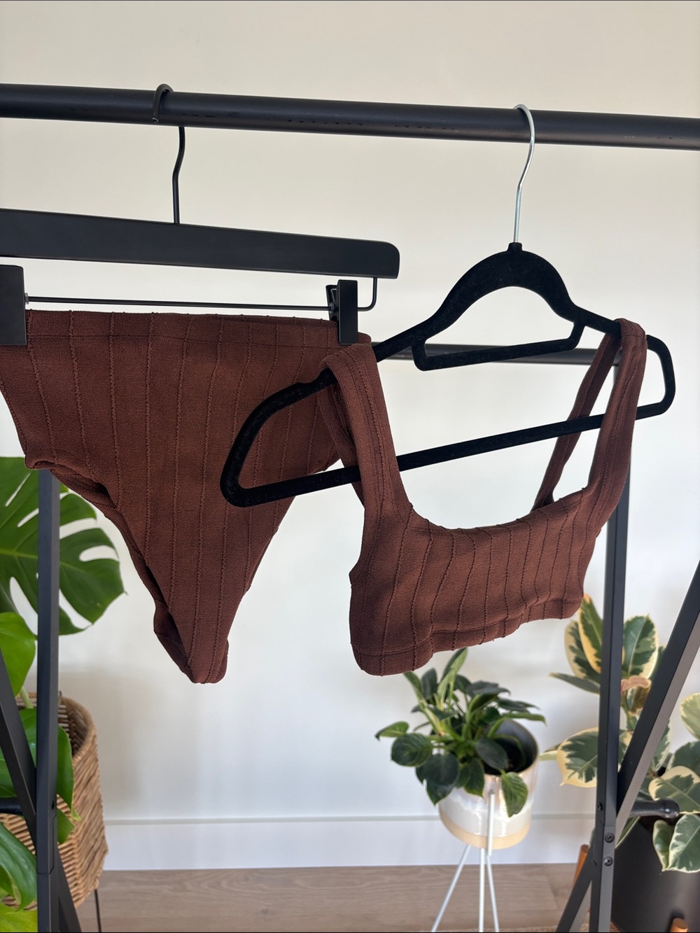 Hunza G Brown Ribbed Tank Bikini Set